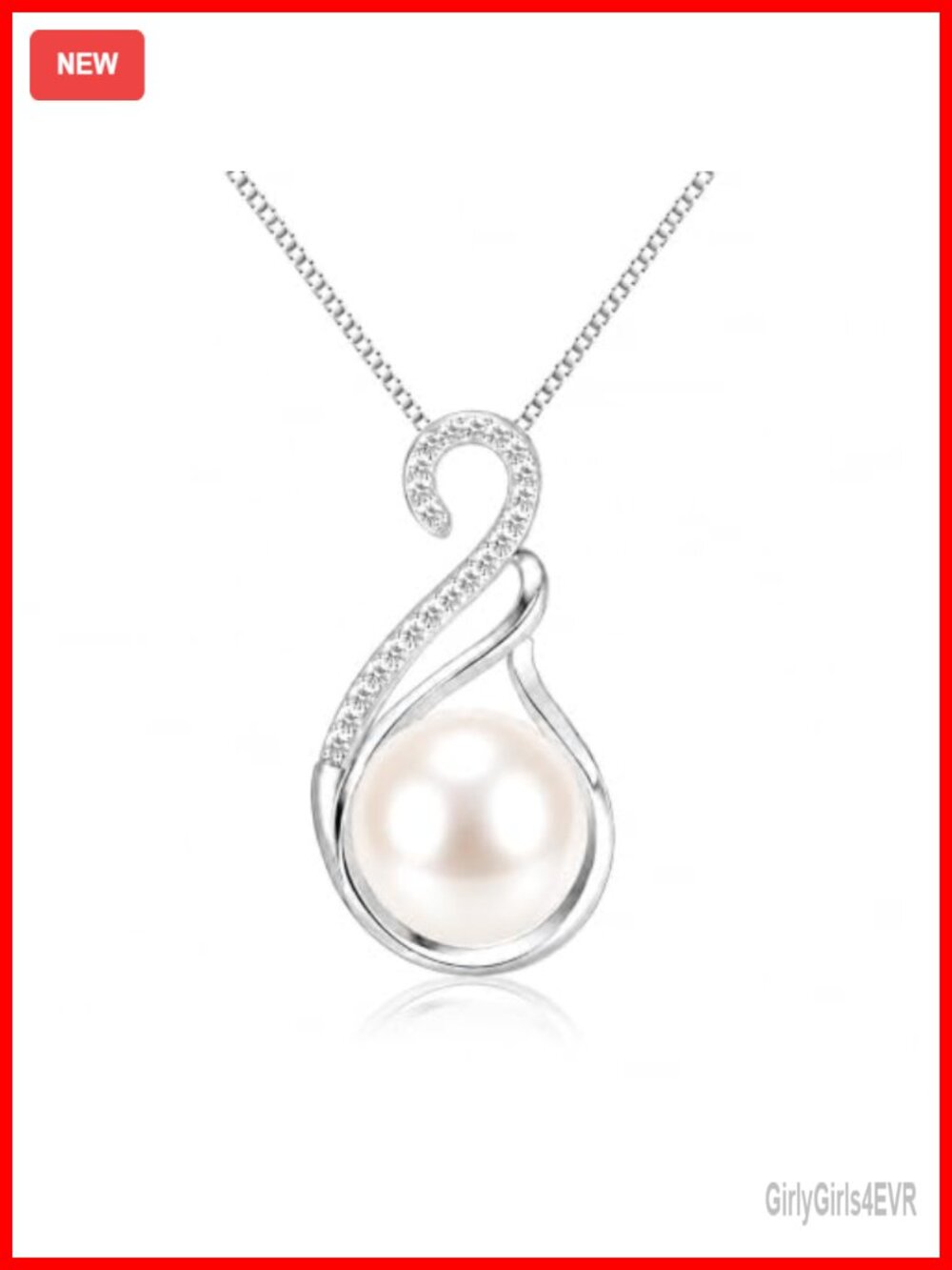 Pearl Pendant Necklace 925 Sterling Silver 18 Inch Adjustable Chain